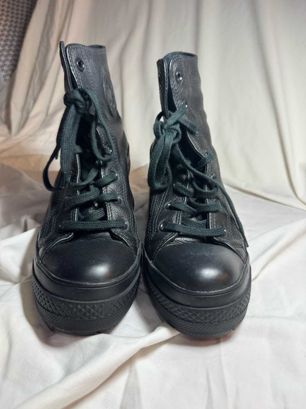 Converse Women's Black Leather Lace-Up Platform Sneaker Boots
